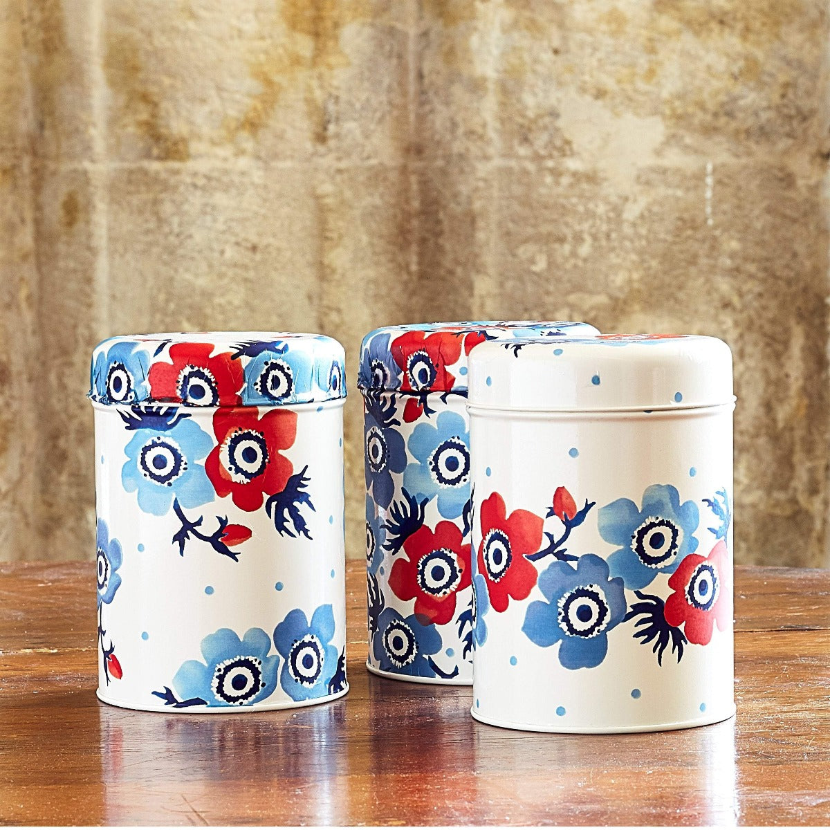 Emma Bridgewater Anemone Set of 3 Round Tin Caddies Boxed