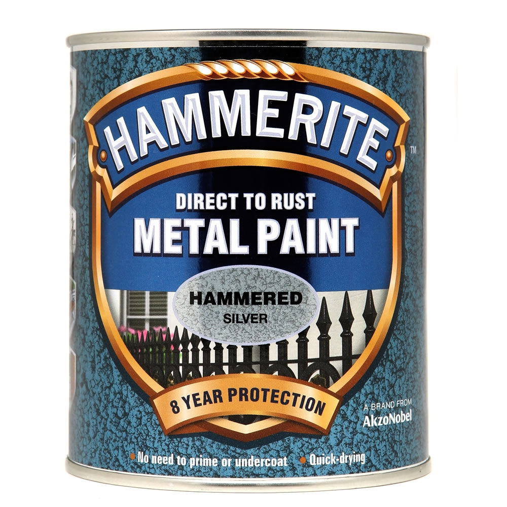 Hammerite Direct To Rust Metal Paint - Hammered Finish In Silver 250ml