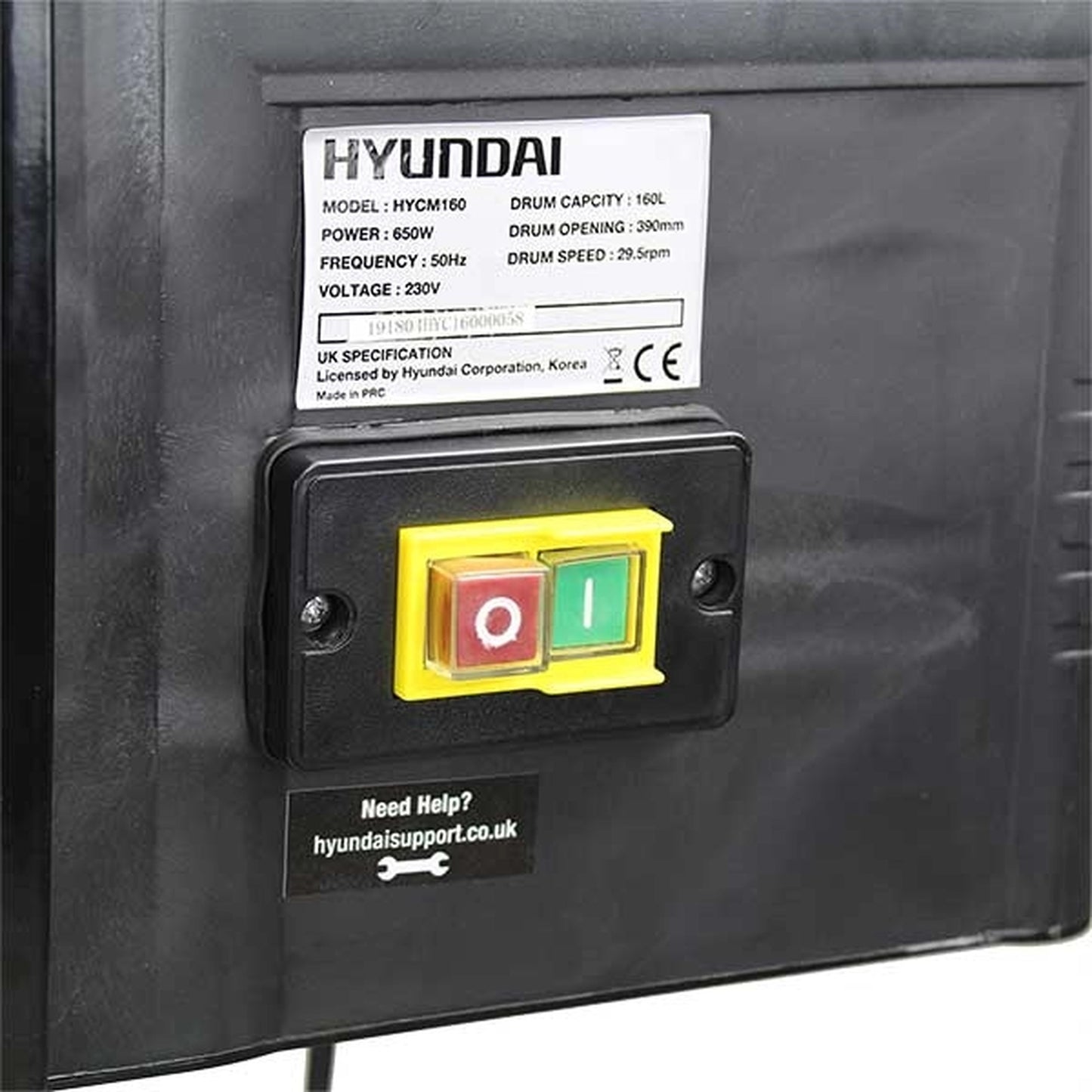 Hyundai HYCM160E Portable Electric Cement Mixer 160L