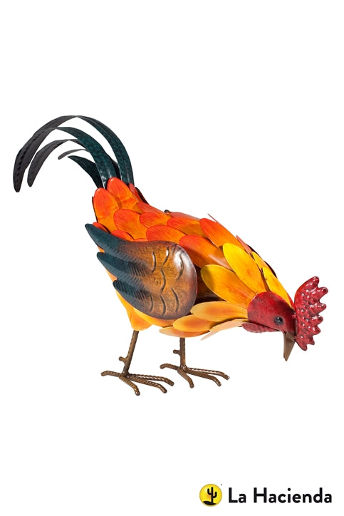 La Hacienda Feeding Rooster Garden Decorative Art