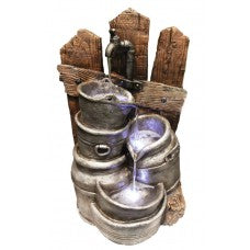 Aqua Creations Milk Cans & Tap On Fence Water Feature