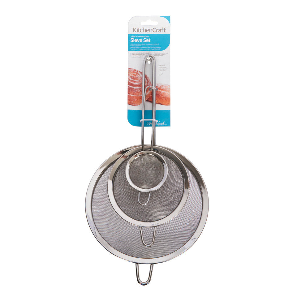 KitchenCraft Set of 3 Stainless Steel Fine Mesh Round Sieves