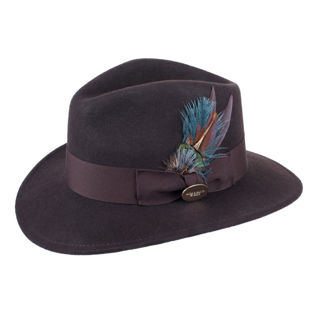 Hicks & Brown Fedora Hat Norfolk Dark Brown Classic Feather