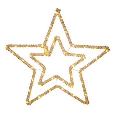 Premier LED Lit Double Hemp Rope Star 45cm
