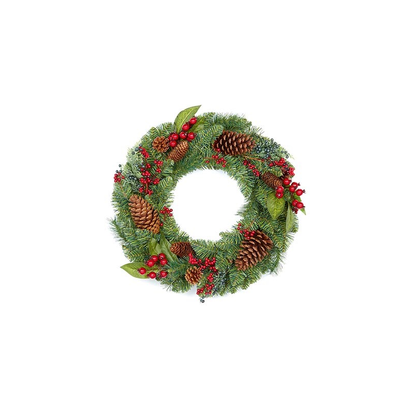 Premier Wreath Natural Red Berry w/ Pine Cones 45cm