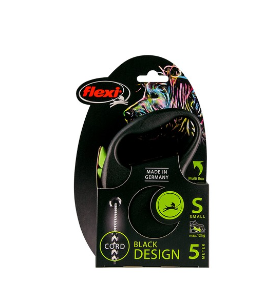Flexi Lead Black Design Small Cord 5m Green