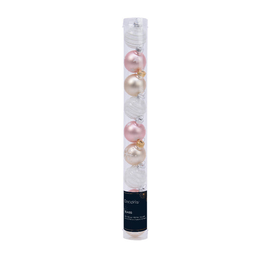 Kaemingk Baubles glass mix - soft pink - Tube of 9