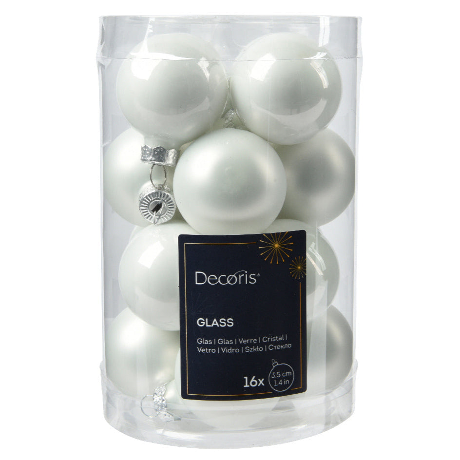Kaemingk Baubles glass enamel,matt mix - winter white - Tube of 16