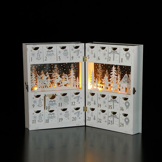 Noma White Wooden Book Advent Calendar with Warm White Leds