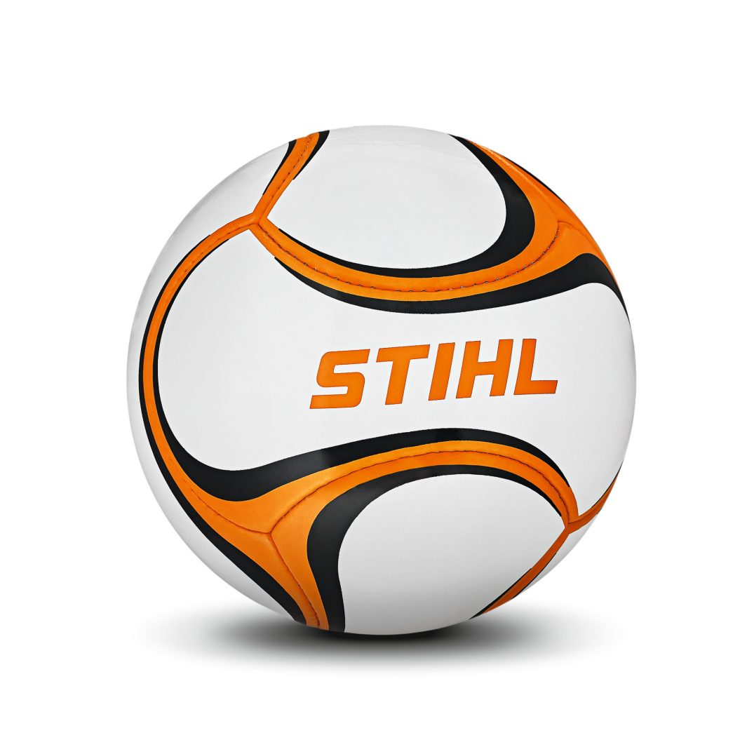STIHL classic size 5 hand-stitched football made from white PVC-free synthetic leather.