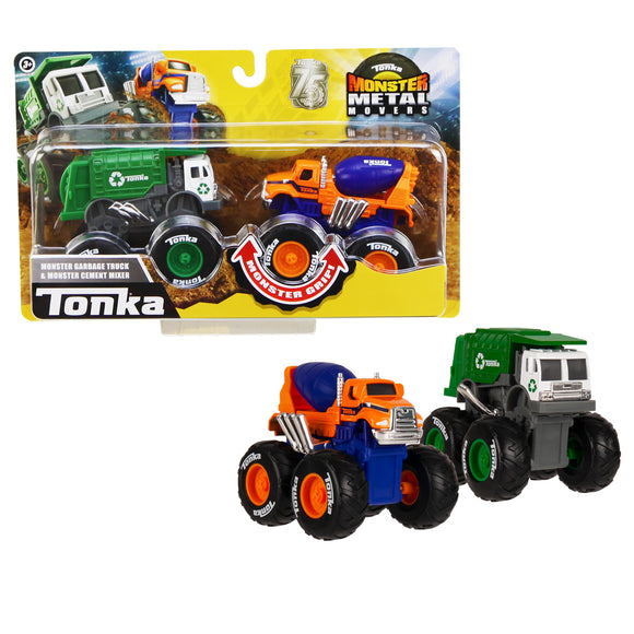 Tonka Monster Metal Movers Garbage Truck & Cement Mixer