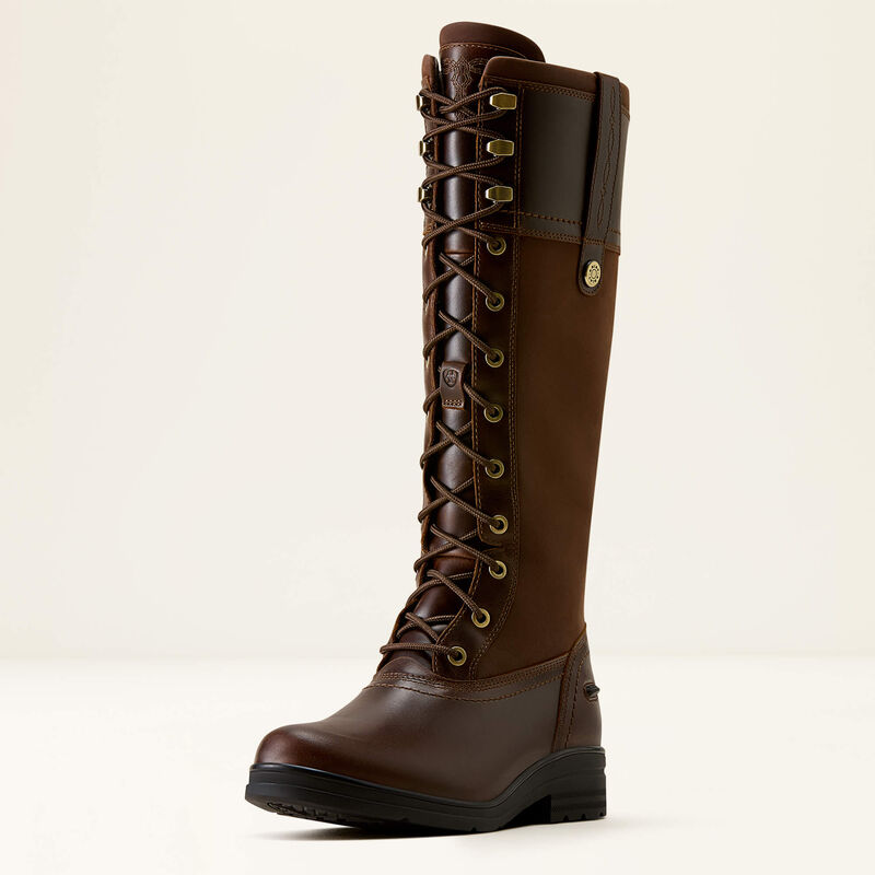 Ariat Women's Wythburn Waterproof Boot in a leather and nubuck mix, featuring a lace-up front, back zip, and a durable riding sole.