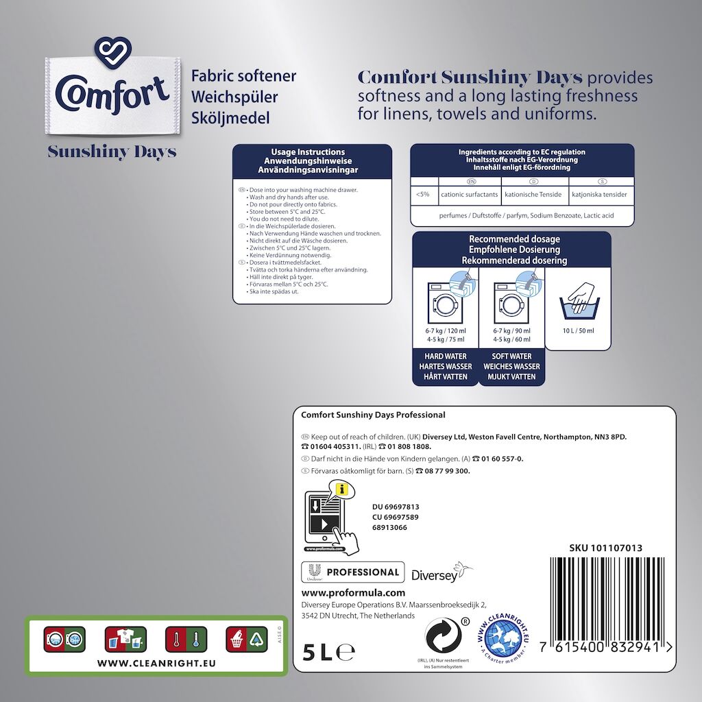 Comfort Sunshiny Days Professional Fabric Conditioner - 66 Washes 5L