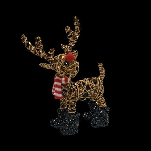 Noma 38cm brown wicker Rudolph in boots Christmas light ornament with 40 warm white LEDs