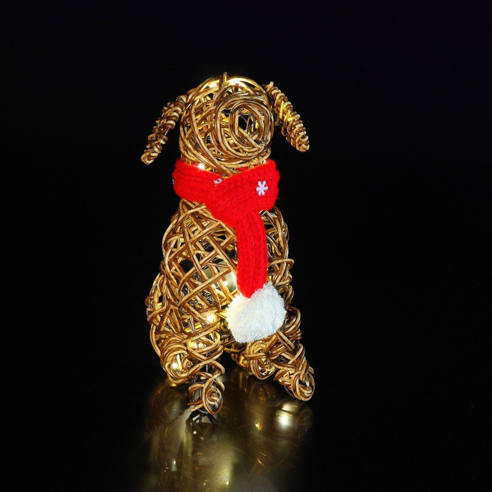 Noma 30cm brown wicker sitting dog Christmas light ornament with 30 warm white LEDs