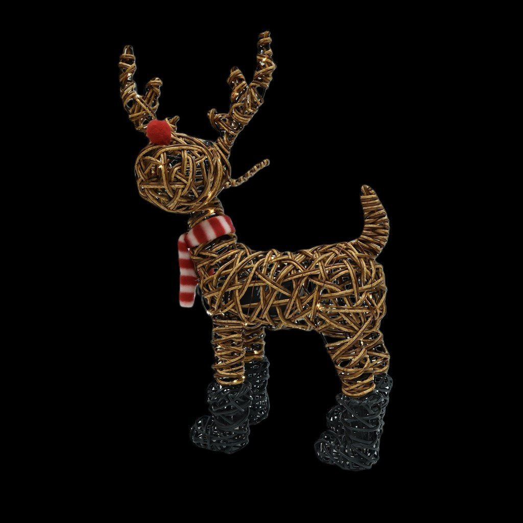 Noma 70cm brown wicker Rudolph in red boots Christmas light ornament with 80 warm white LEDs