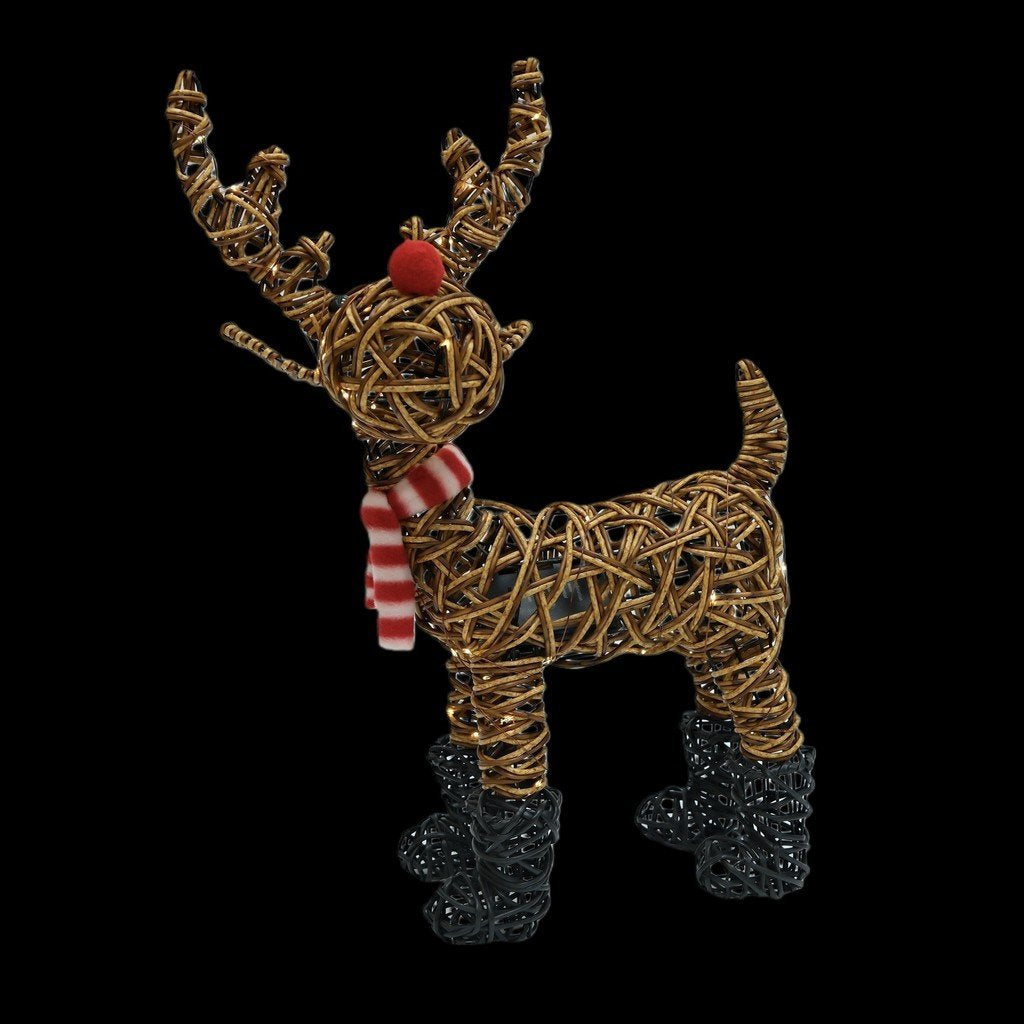 Noma 70cm brown wicker Rudolph in red boots Christmas light ornament with 80 warm white LEDs