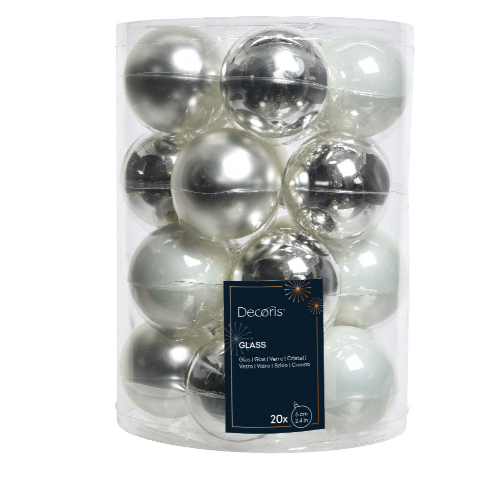 Kaemingk Baubles enamel mix - white/silver - Tube a 20