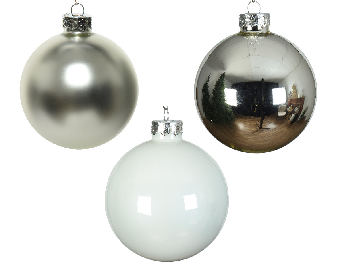 Kaemingk Baubles enamel mix - white/silver - Tube a 20