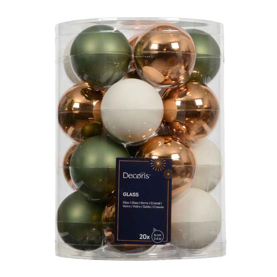 Kaemingk - Baubles glass enamel mix - white/green/gold - Tube a 20