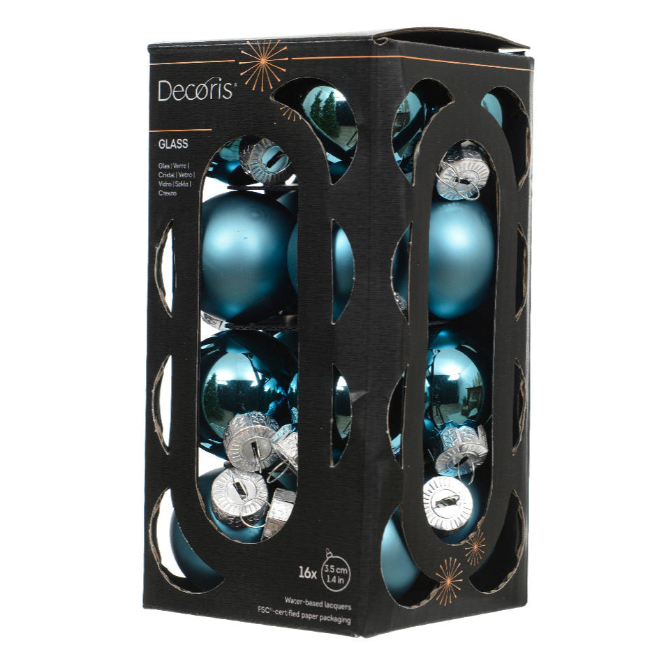 Kaemingk - Baubles glass shiny/ matt mix - folk blue - Box a 16