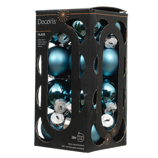 Kaemingk - Baubles glass shiny/ matt mix - folk blue - Box a 16