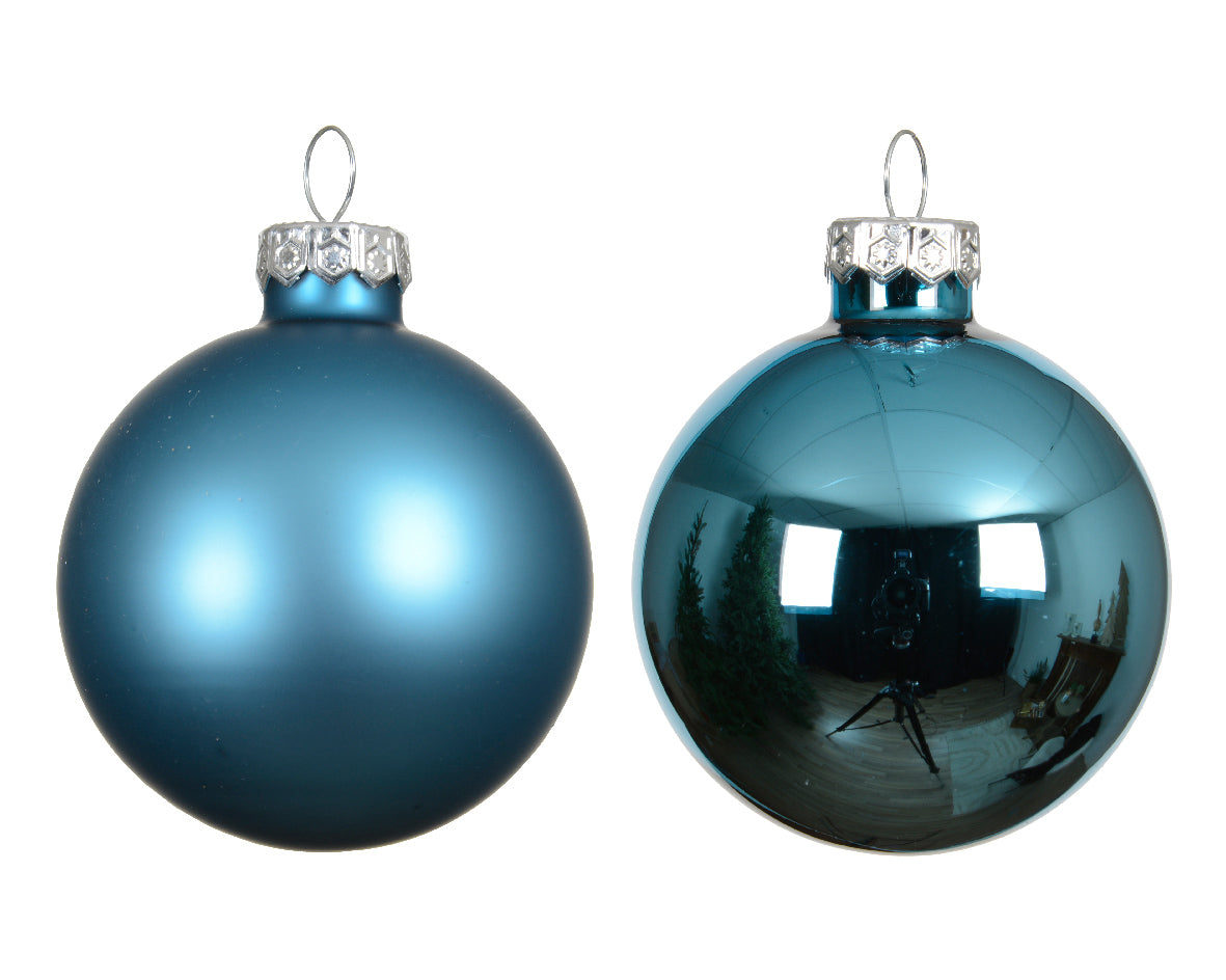 Kaemingk - Baubles glass shiny/ matt mix - folk blue - Box a 16