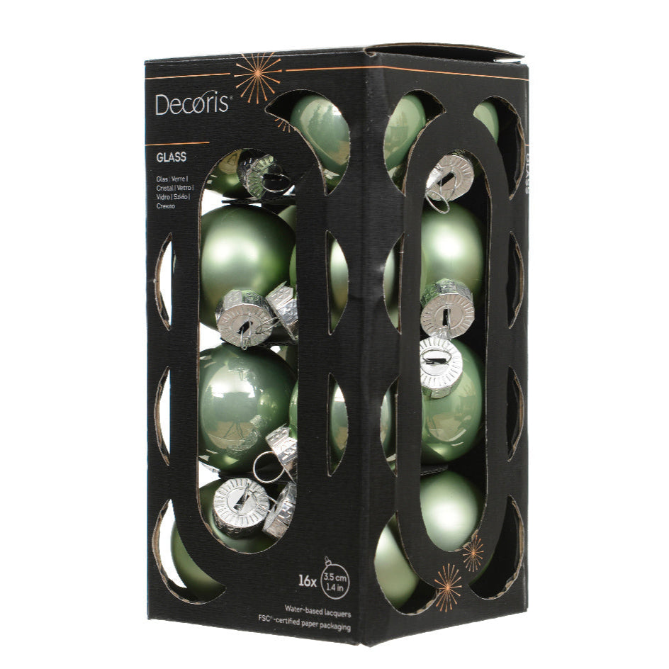 Kaemingk - Baubles glass shiny/ matt mix - matcha green - Box a 16