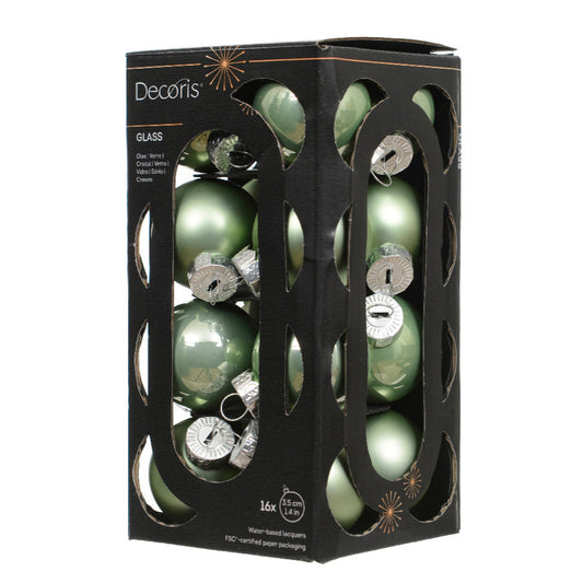 Kaemingk - Baubles glass shiny/ matt mix - matcha green - Box a 16
