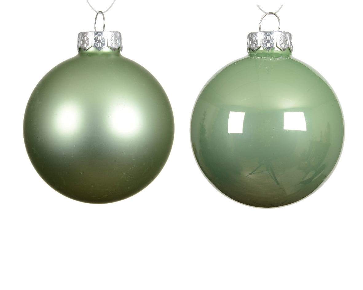 Kaemingk - Baubles glass shiny/ matt mix - matcha green - Box a 16