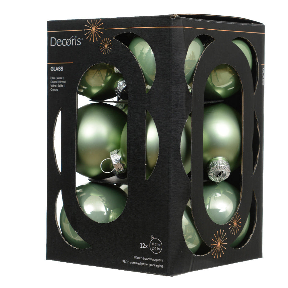 Kaemingk - Baubles glass shiny/ matt mix - matcha green - Box a 16