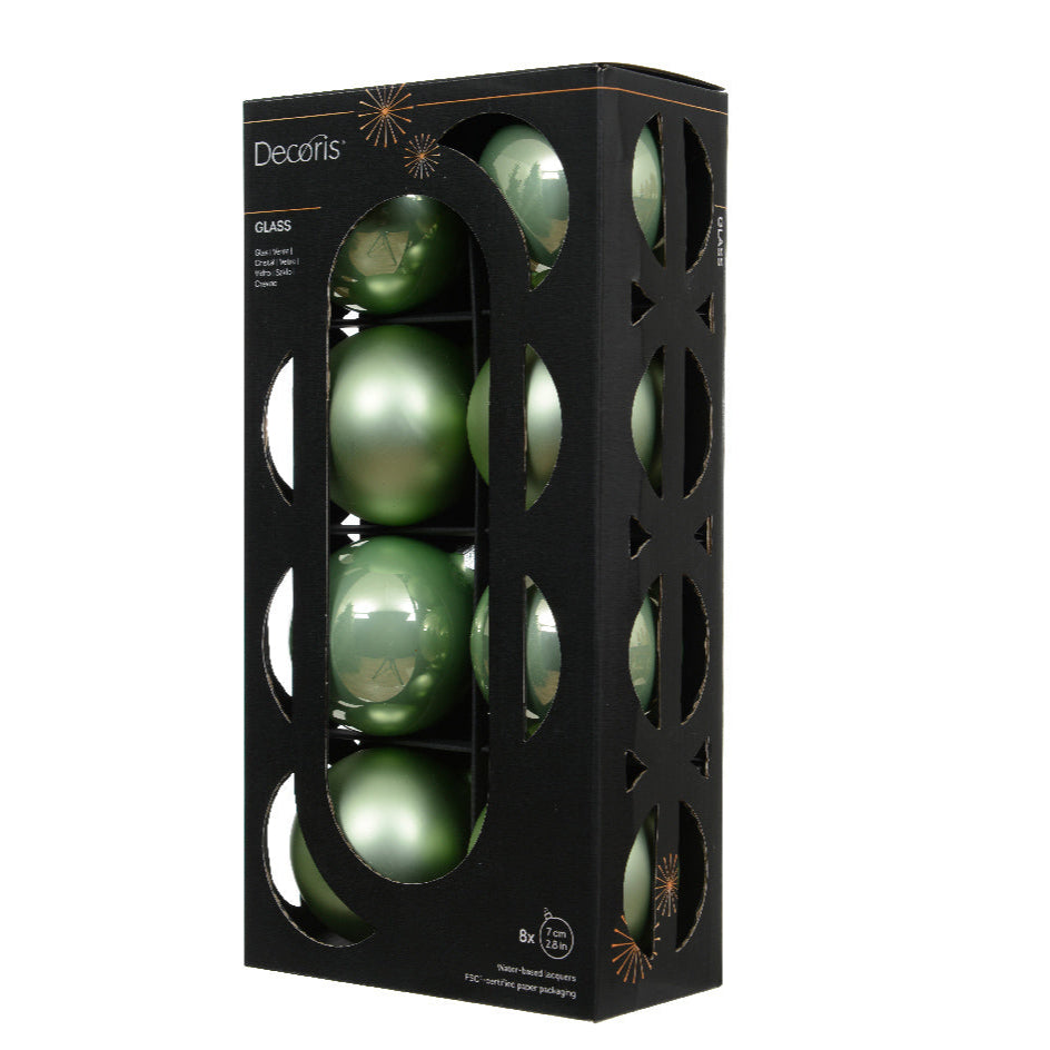 Kaemingk - Baubles glass shiny/ matt mix - matcha green - Box a 8
