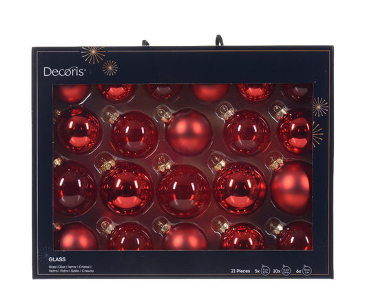 Kaemingk Mixed Red 21 Piece Bauble Set