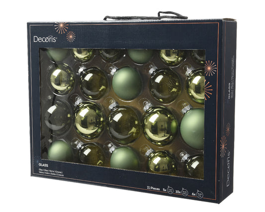 Kaemingk Mixed Green 21 Piece Bauble Set