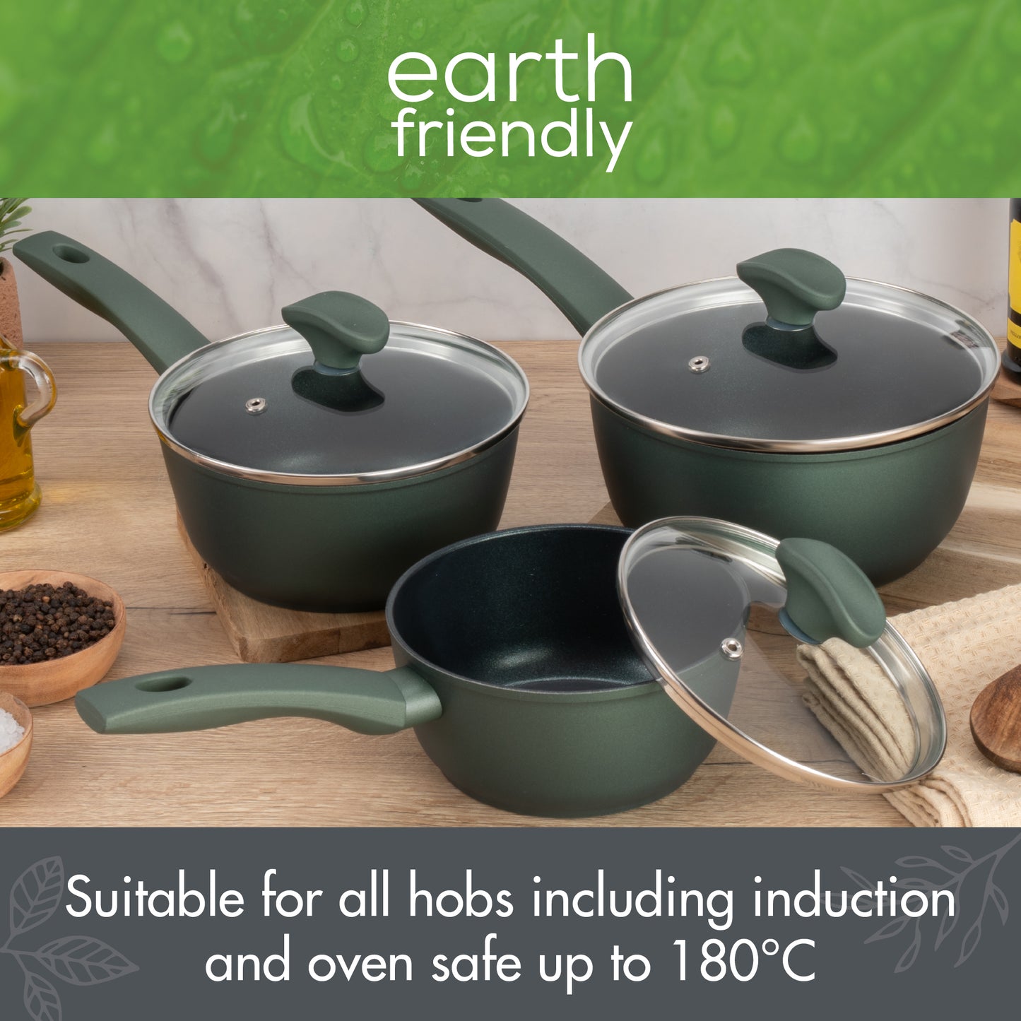 Prestige Earth Friendly Non-Toxic Non-Stick Induction 3 Piece Saucepan Set with Lids