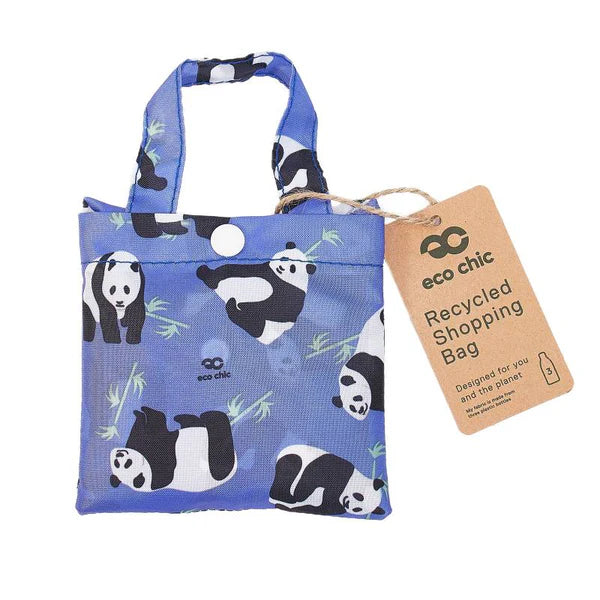 Eco Chic Lightweight Foldable Reusable Blue Panda Shopping Bag