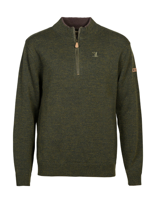 Front view of the Percussion Iceland Embroidered Zip-Neck Hunting Sweater with Icelandic knit pattern.