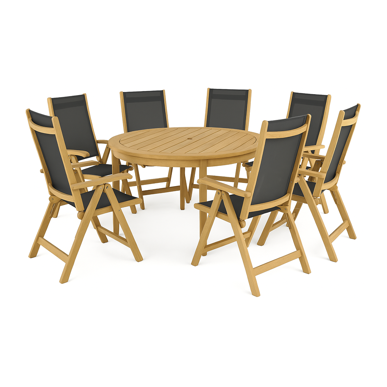 Alexander Rose Roble Tivoli Round Table & Bengal Sling Recliner Set