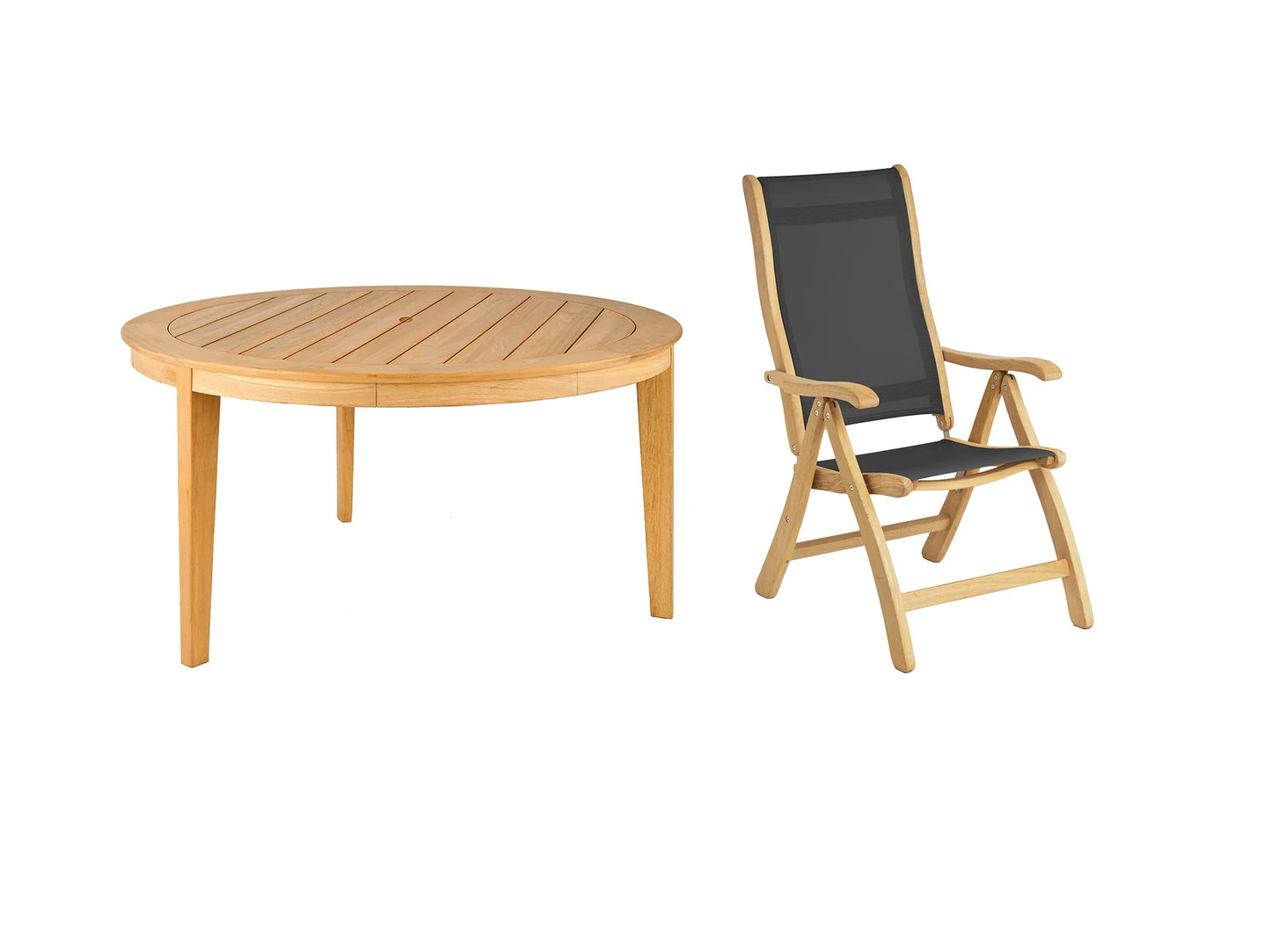 Alexander Rose Roble Tivoli Round Table & Bengal Sling Recliner Set