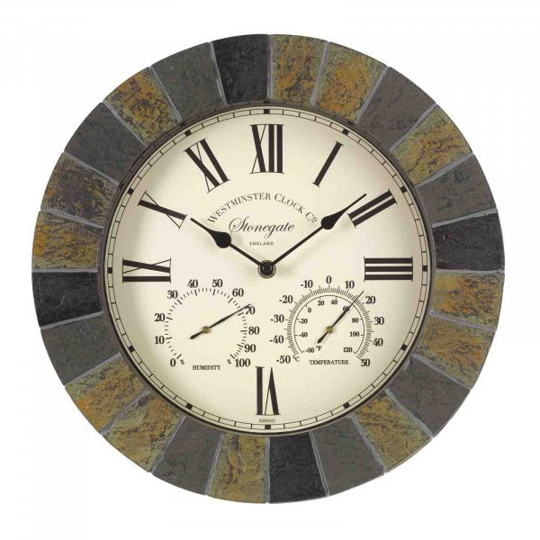 Outside In Stonegate Wall Clock & Thermometer 14in