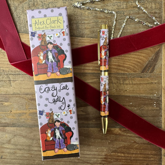 Alex Clark Crazy Cat At Christmas Lady Ballpoint Pen