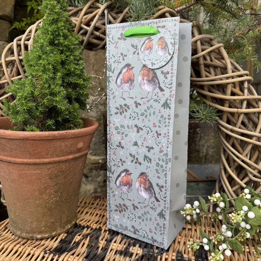 Alex Clark Christmas Robins Bottle Bag