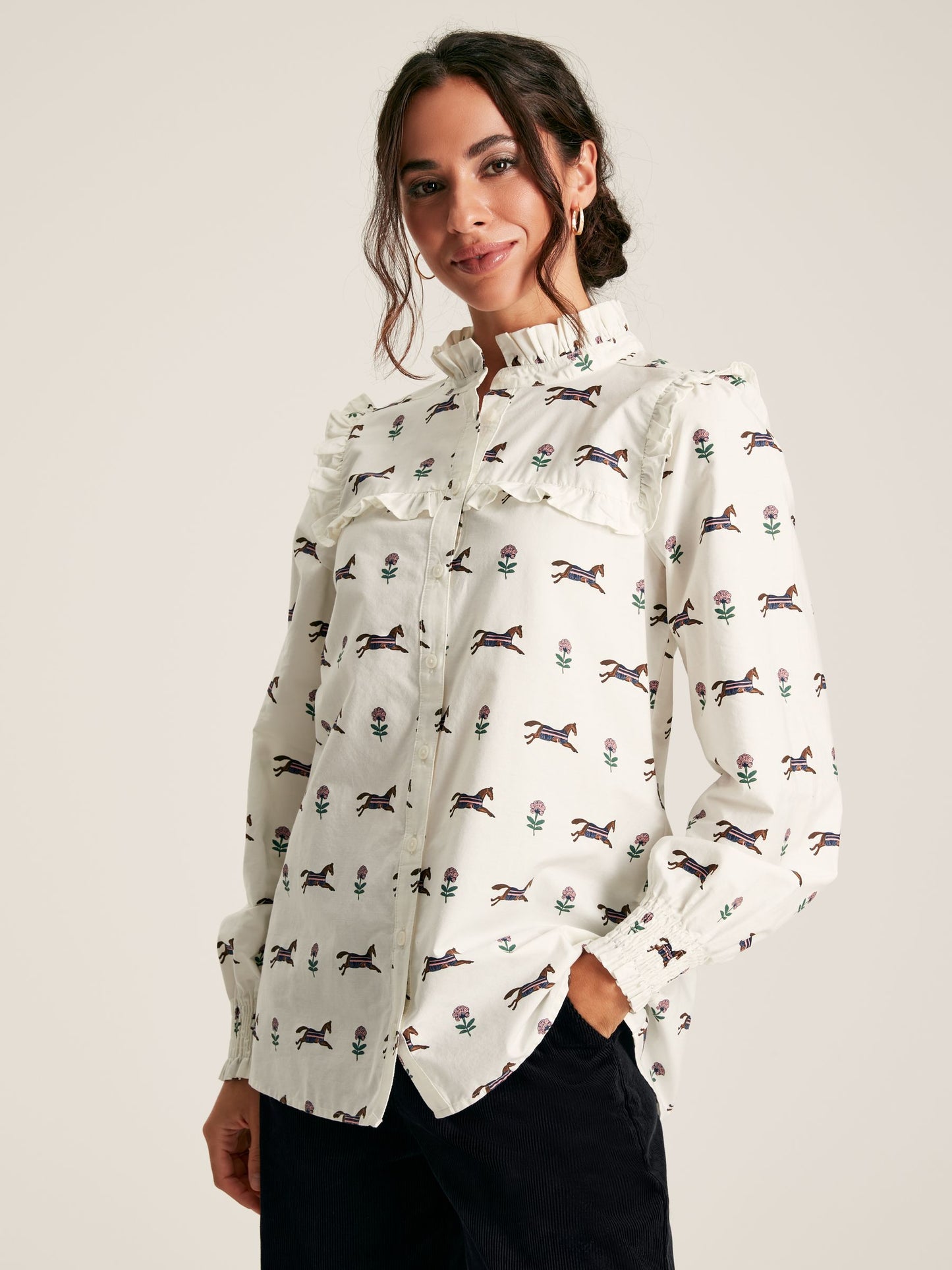 Joules Henrietta Printed Frill Blouse