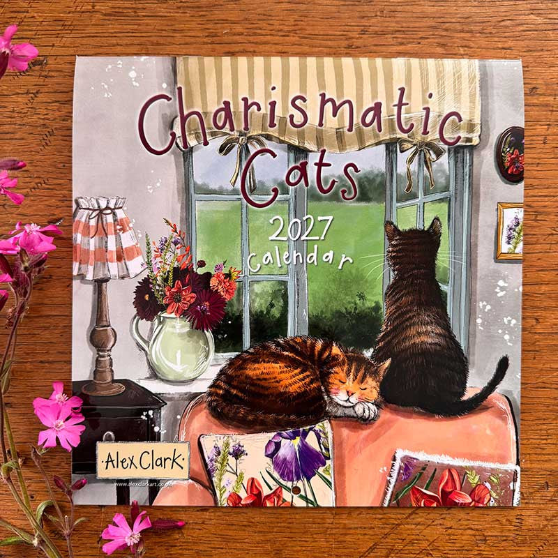 Alex Clark Charismatic Cats 2027 wall calendar featuring cat illustrations and monthly grid planner