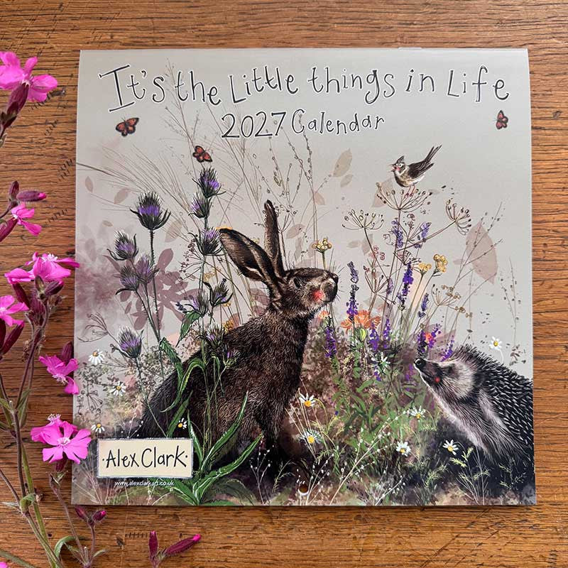 Alex Clark Little Things In Life 2027 wall calendar featuring countryside illustrations and monthly grid planner