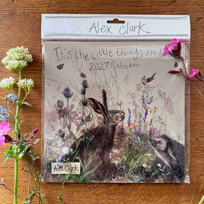 Alex Clark Little Things In Life 2027 wall calendar featuring countryside illustrations and monthly grid planner