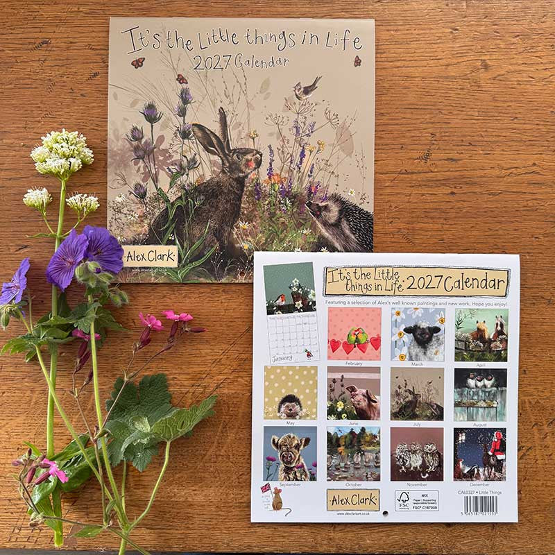 Alex Clark Little Things In Life 2027 wall calendar featuring countryside illustrations and monthly grid planner