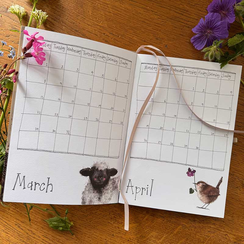Alex Clark It's The Little Things In Life 2027 desk diary with week-to-view pages and animal illustrations