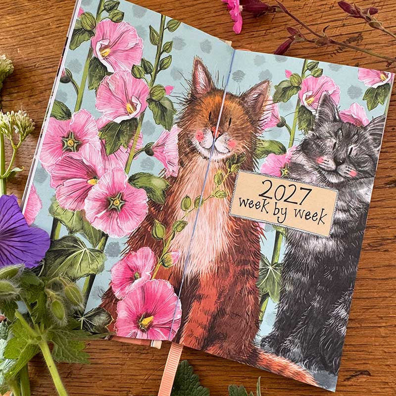 Alex Clark Charismatic Cats 2027 pocket diary with week-to-view layout and cat illustrations