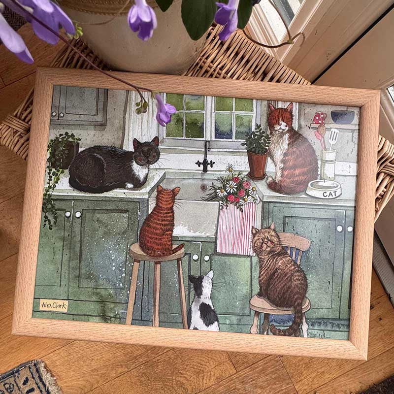 Alex Clark Cats In The Kitchen lap tray with cushioned base and cat illustrations